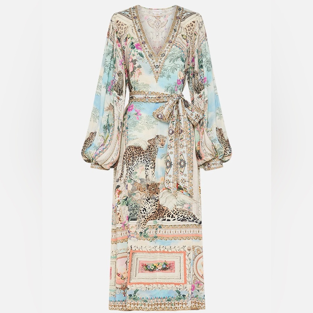 Camilla Long Trapeze Dress in Mint & Cream - Picture 3 of 5